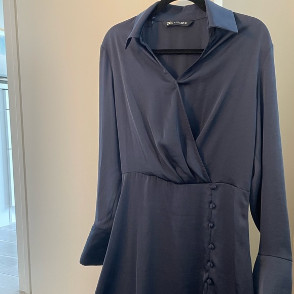 Zara Navy Satin Dress size S - Picture 1 of 4